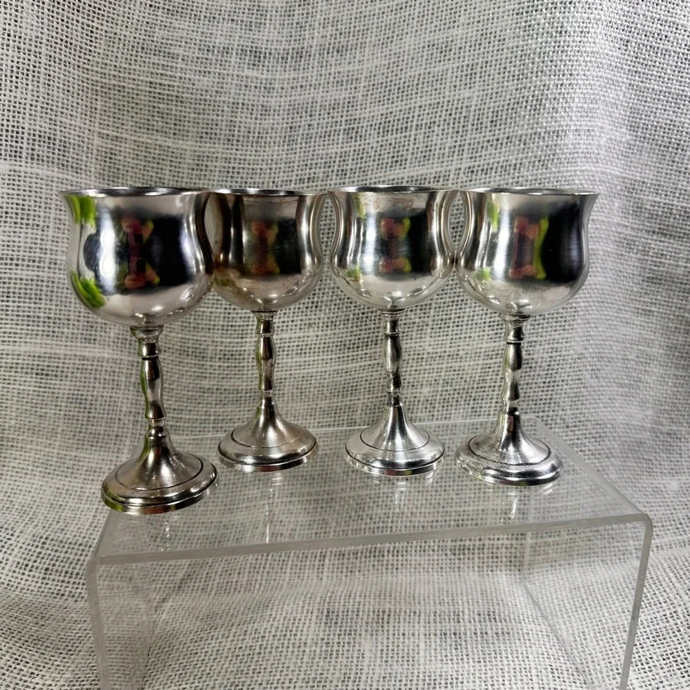 Vintage Silver Plate Cordial Goblets‎ Set of 4 Old World Barware Cottagecore